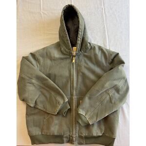Carhartt J25 MOS Moss Green Work Jacket Mens XL Hooded Thermal Full Zipper, Mint
